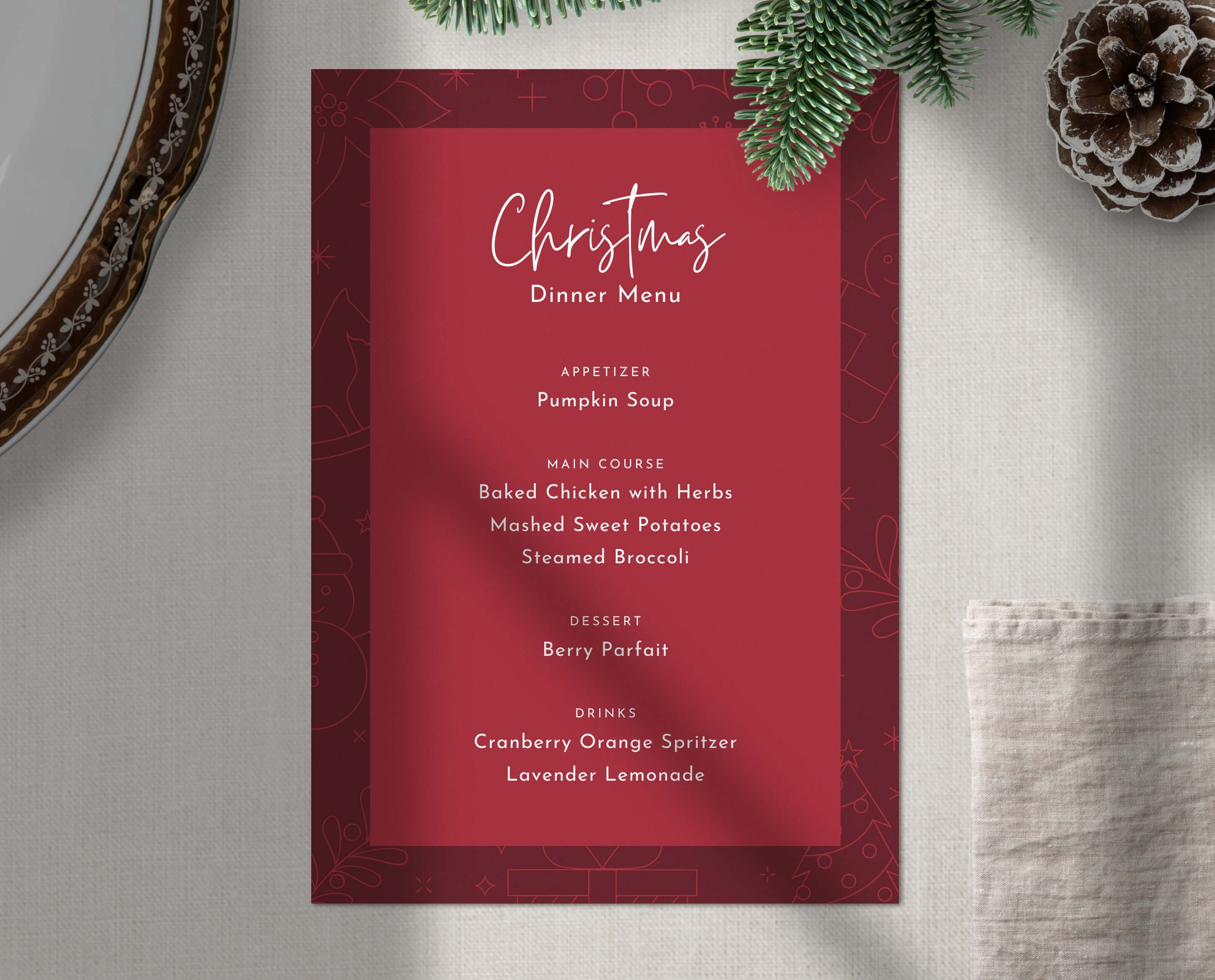 Christmas Dinner Menu Template · Invitation · Place Cards